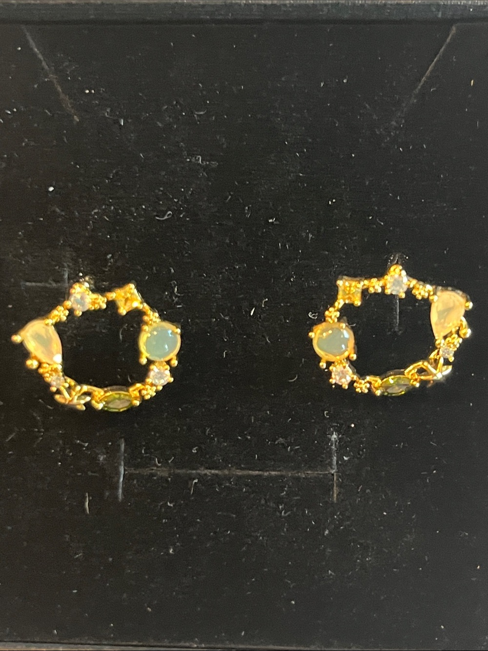 Gold Tone Multicolor Stone Open Circle Earrings